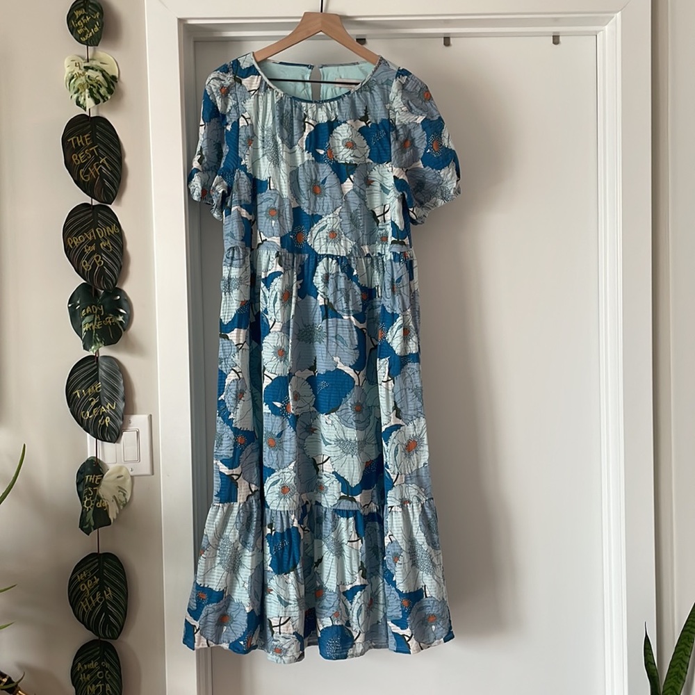 LOFT Blue Floral Midi Dress